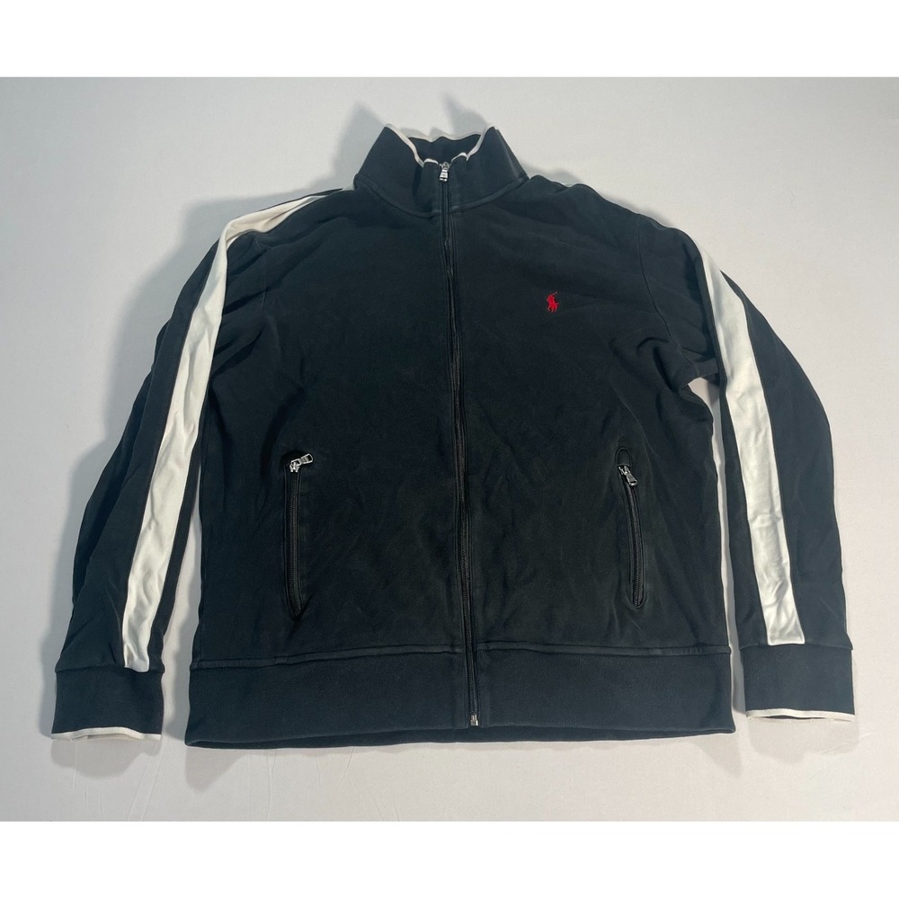 Polo Ralph Lauren Performance Full-Zip‎ Track Jacket Mens L Black White Red Pony